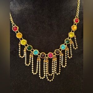 FREE PRESS RAINBOW FACETED STONES GOLD NECKLACE